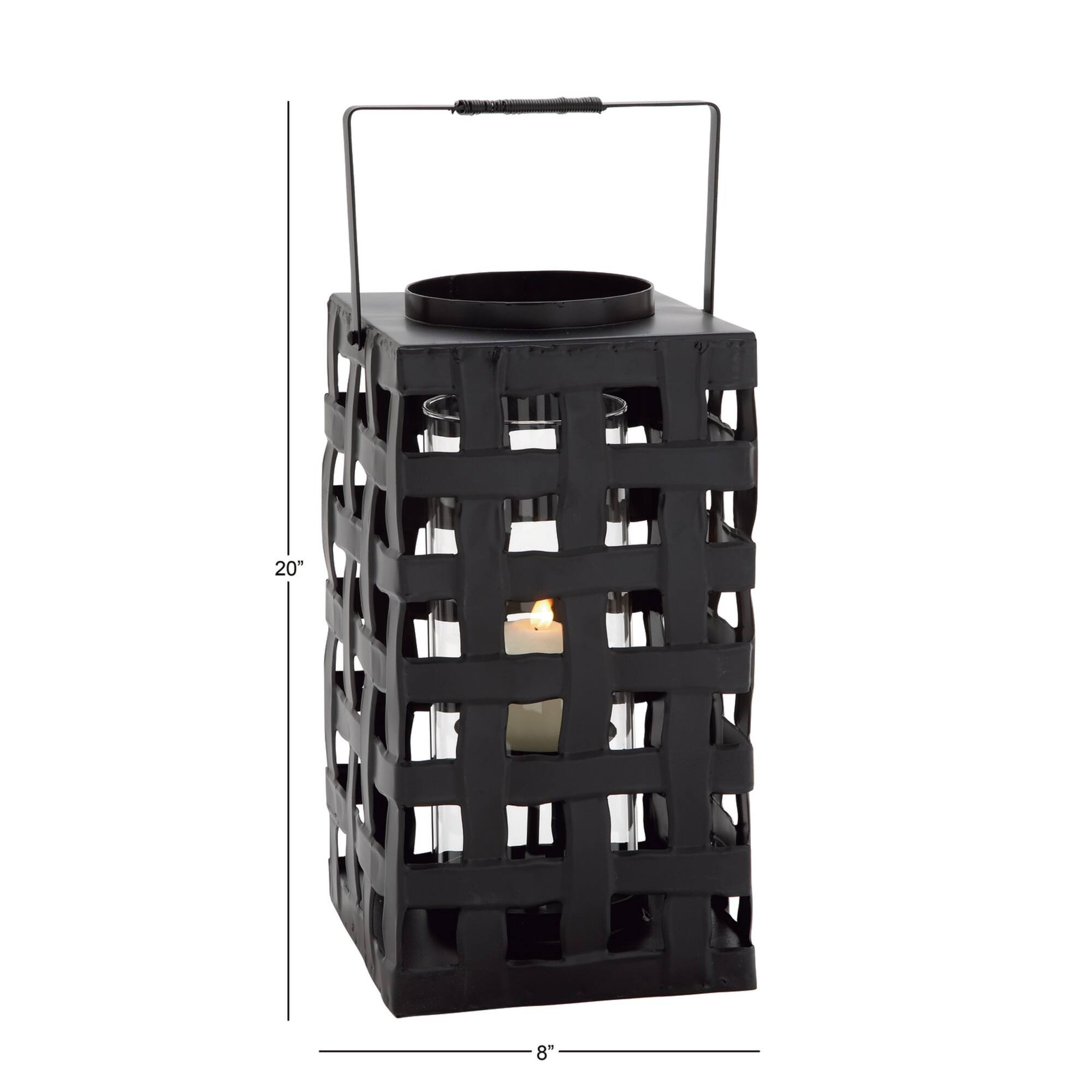 20" Black Iron Industrial Candle Holder Lantern